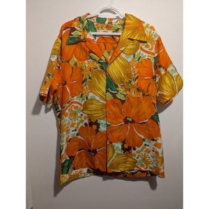 Vintage Pomare Hawaiian Shirt Short‎ Sleeve Tropical Floral Print Men's Large
